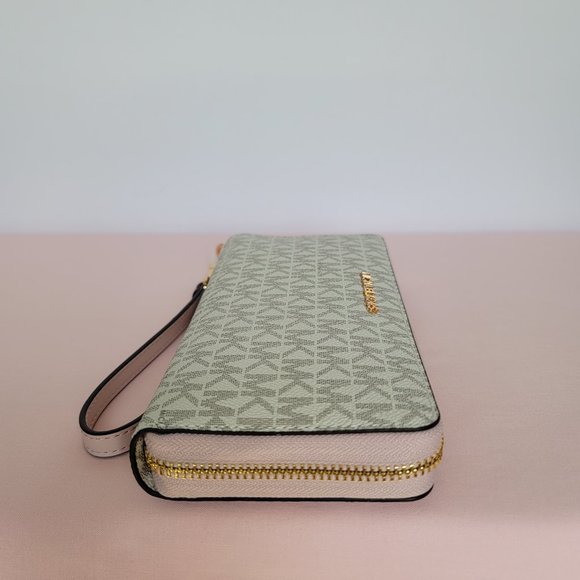 MICHAEL KORS Signature Logo Jet Set Travel Continental Wallet/Wristlet-Pwr Blush - Picture 11 of 16